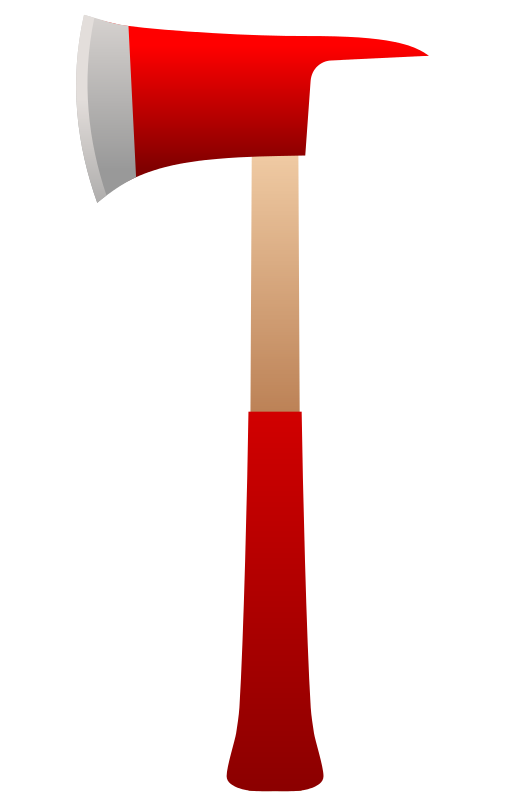 Red-handled axe with silver blade and wooden shaft, stylized vector illustration on black background.