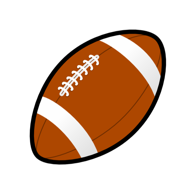 Brown American football with white laces and stripes, cartoon-style illustration.