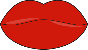 Vibrant red glossy lips illustration with subtle highlights and black outline.