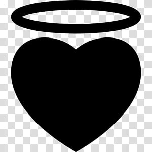 Black heart with halo icon on transparent background, symbolizing angelic love or purity.