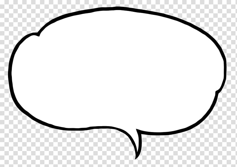 Hand-drawn black-and-white speech bubble with tail pointing downward, transparent background.