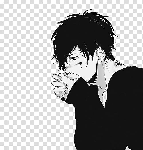 Emotional Anime Character Illustration - Black & White Manga Art