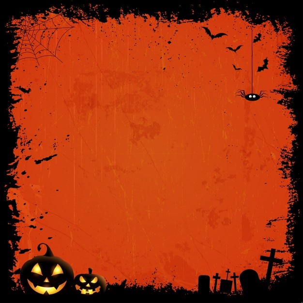 Free Halloween Background Template - Grunge Orange Design with Pumpkins & Bats