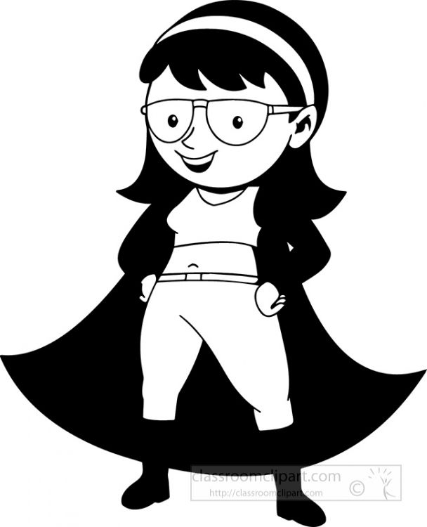 Superhero Girl Clipart - Free Black & White Illustration for Education