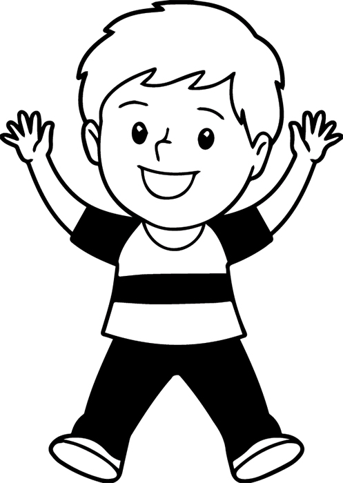 Free Coloring Page: Joyful Boy with Raised Arms - Printable & Downloadable