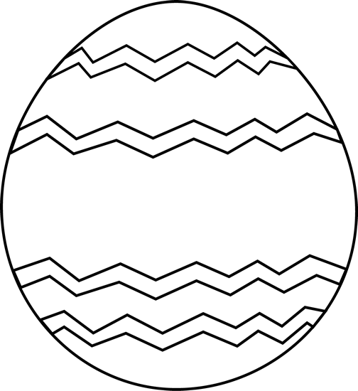 Black-and-white line drawing of an Easter egg with zigzag decorative bands.