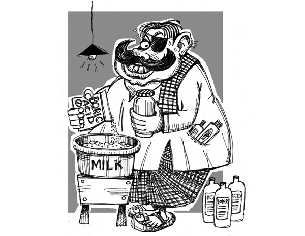 Milk Adulteration Cartoon - Awareness Illustration