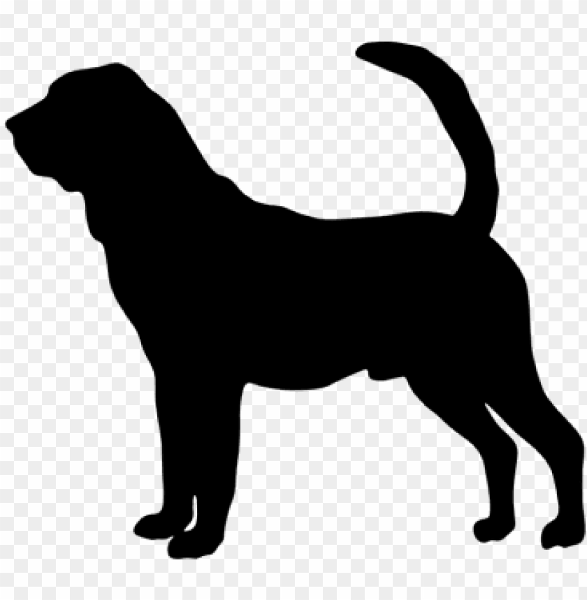 Black silhouette of a standing dog with curled tail, side profile on transparent background.