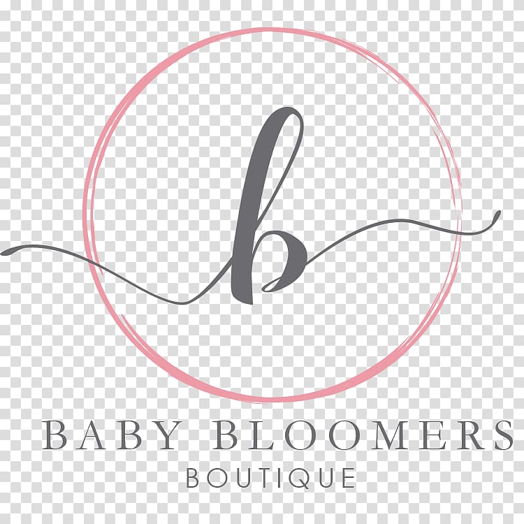 Baby Bloomers Boutique logo featuring a stylized lowercase 'b' in gray within a soft pink circular frame, with elegant script flourishes.