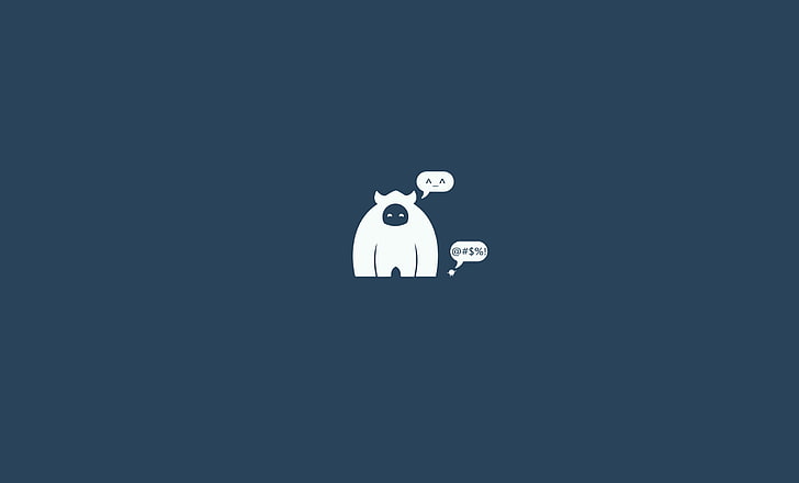 A white cartoon yeti with a confused expression and two speech bubbles containing gibberish symbols.