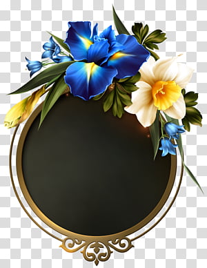 Elegant Floral Frame Design - Blue Iris & Daffodil Decorative Element