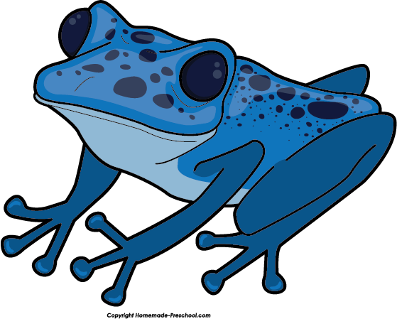 Blue spotted frog illustration with large eyes and webbed feet, cartoon-style on white background.