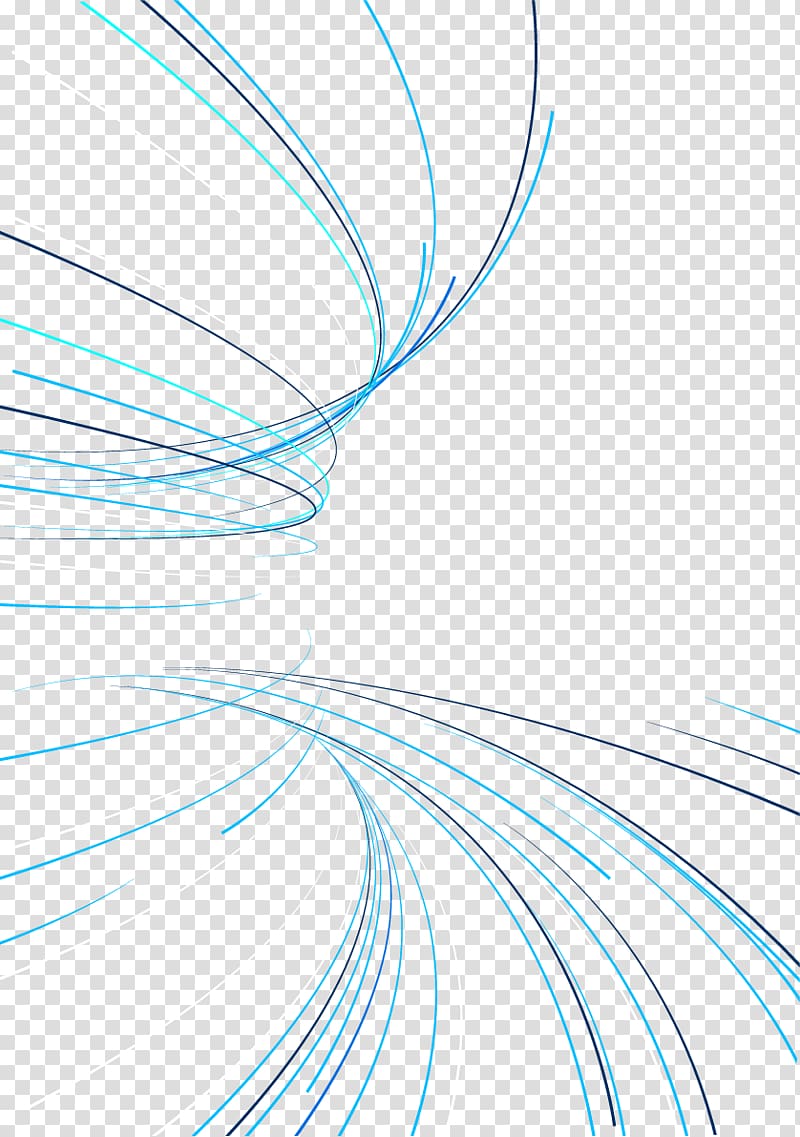 Abstract blue and navy curved lines forming dynamic motion paths on transparent background.
