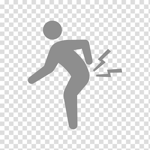 Gray icon of a person bent over with lightning bolts indicating back pain or injury.