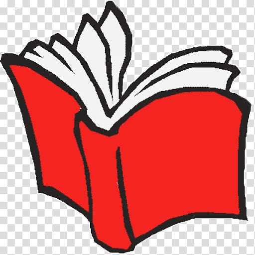 A stylized open red book with white pages and bold black outlines, depicted in a simple cartoon illustration.