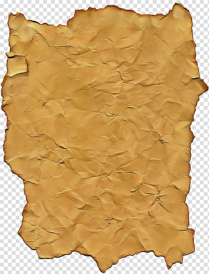 Crumpled, aged parchment with burnt edges and textured surface on transparent background.