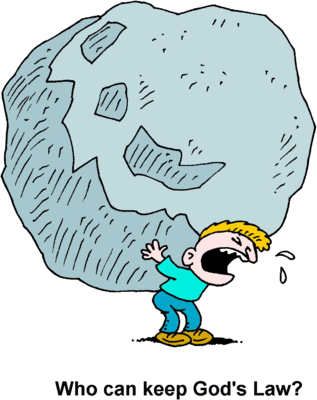 A cartoon boy straining under the weight of a giant crumbling boulder on his back.