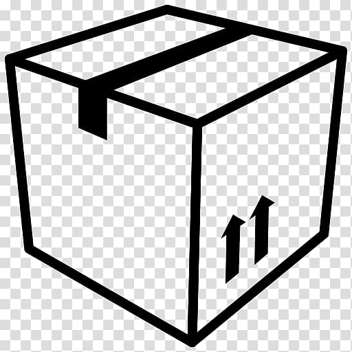 Black line drawing of a sealed cardboard box with upward arrows indicating correct orientation.