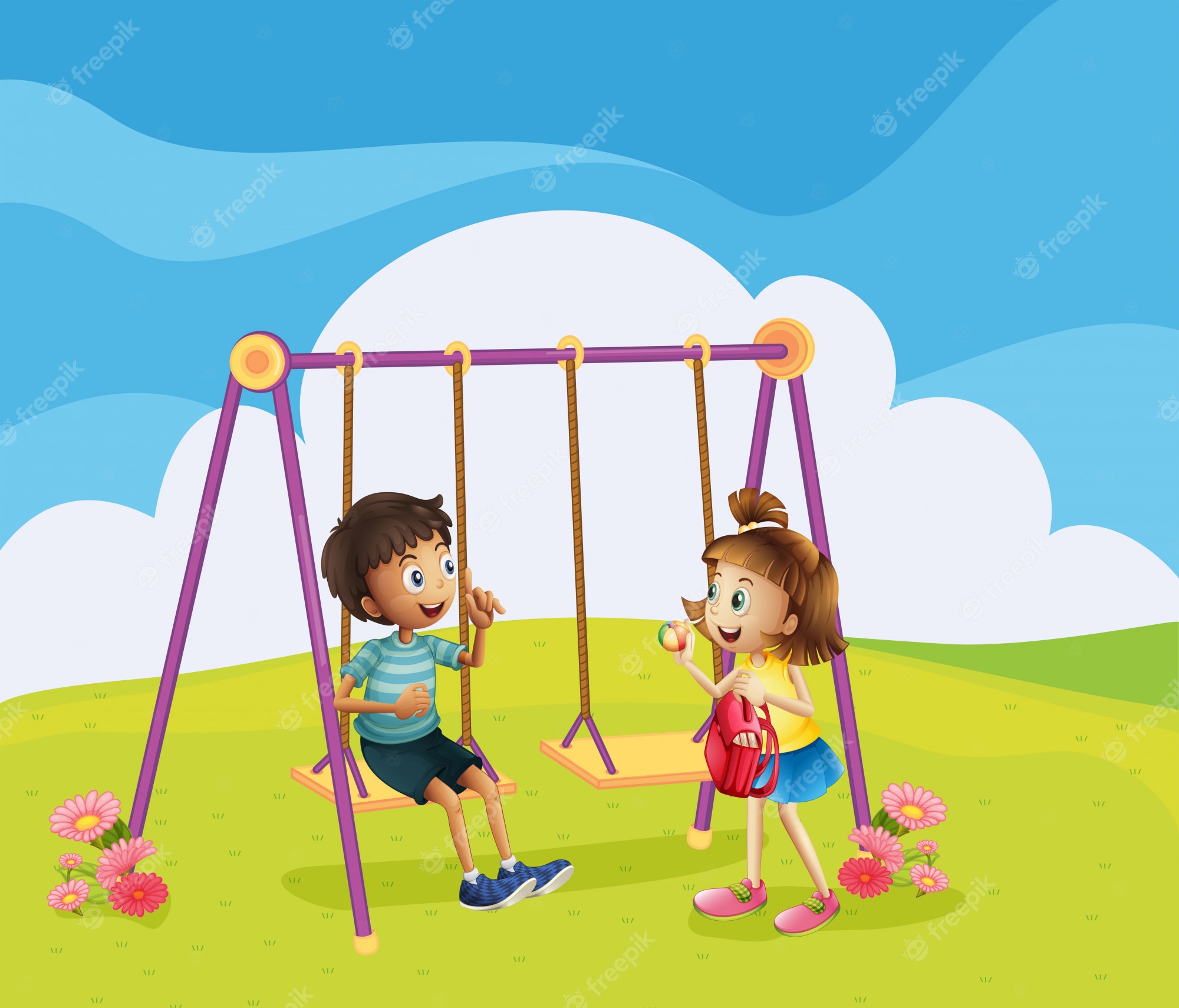 Playground Clipart, girl swinging, spring, outdoors park swing