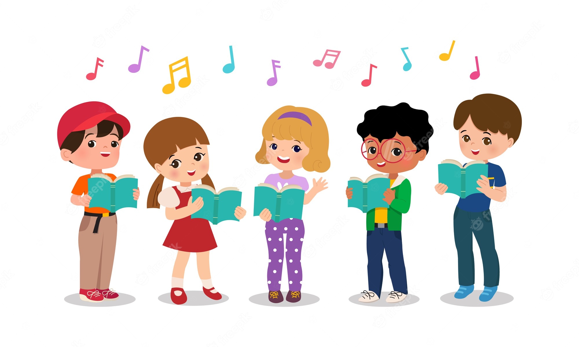 Cartoon Group Of Children Singing In The School Choir Royalty Free ...
