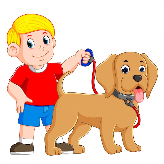 Boy Walking His Dog - Friendly Pet Care Illustration