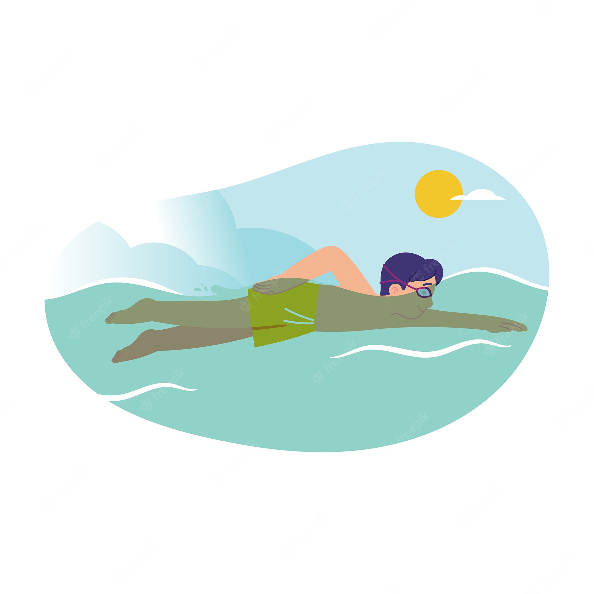 Boys Swimming And Diving In The Sea Illustration Royalty Free SVG
