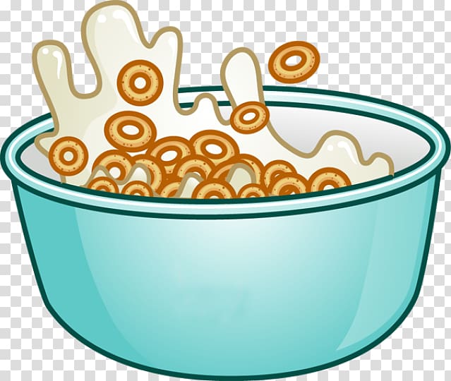A vibrant cartoon-style bowl of cereal with milk splashing and floating O-shaped rings.