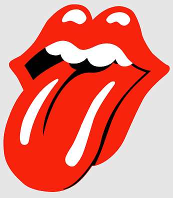 Iconic red lips and tongue logo of The Rolling Stones rock band.