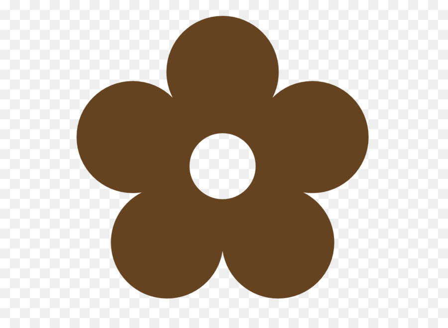 Brown five-petal flower icon with white center on transparent background