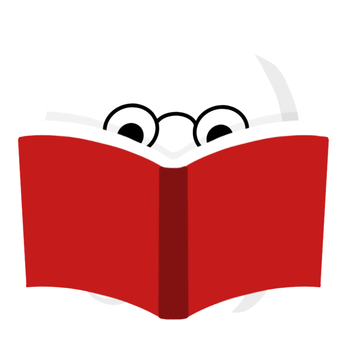 A cartoon tooth peeking over a red open book with wide eyes, symbolizing dental education or literacy.