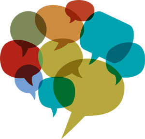 Colorful speech bubbles arranged in the shape of a human brain, symbolizing communication, ideas, and collaborative thinking.