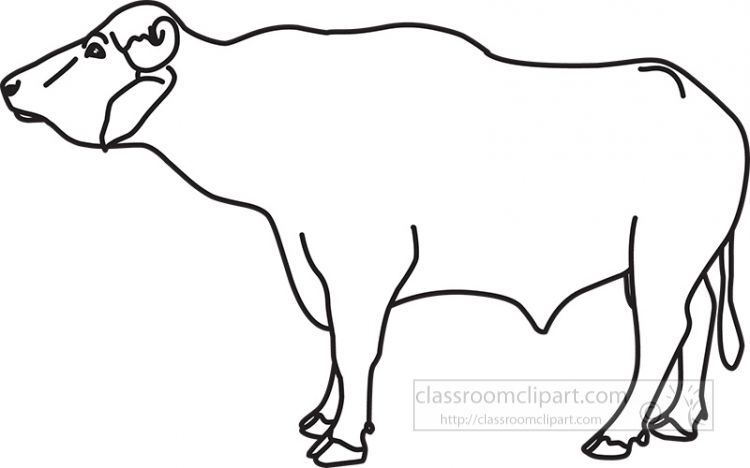 Simple black-and-white line drawing of a standing buffalo in profile view.