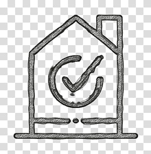 Hand-drawn sketch of a house outline with a checkmark inside, symbolizing home approval or inspection.