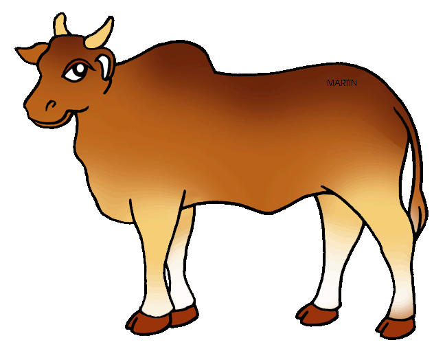 Brown cartoon bull with horns and gentle expression, labeled "MARTIN" on its side.