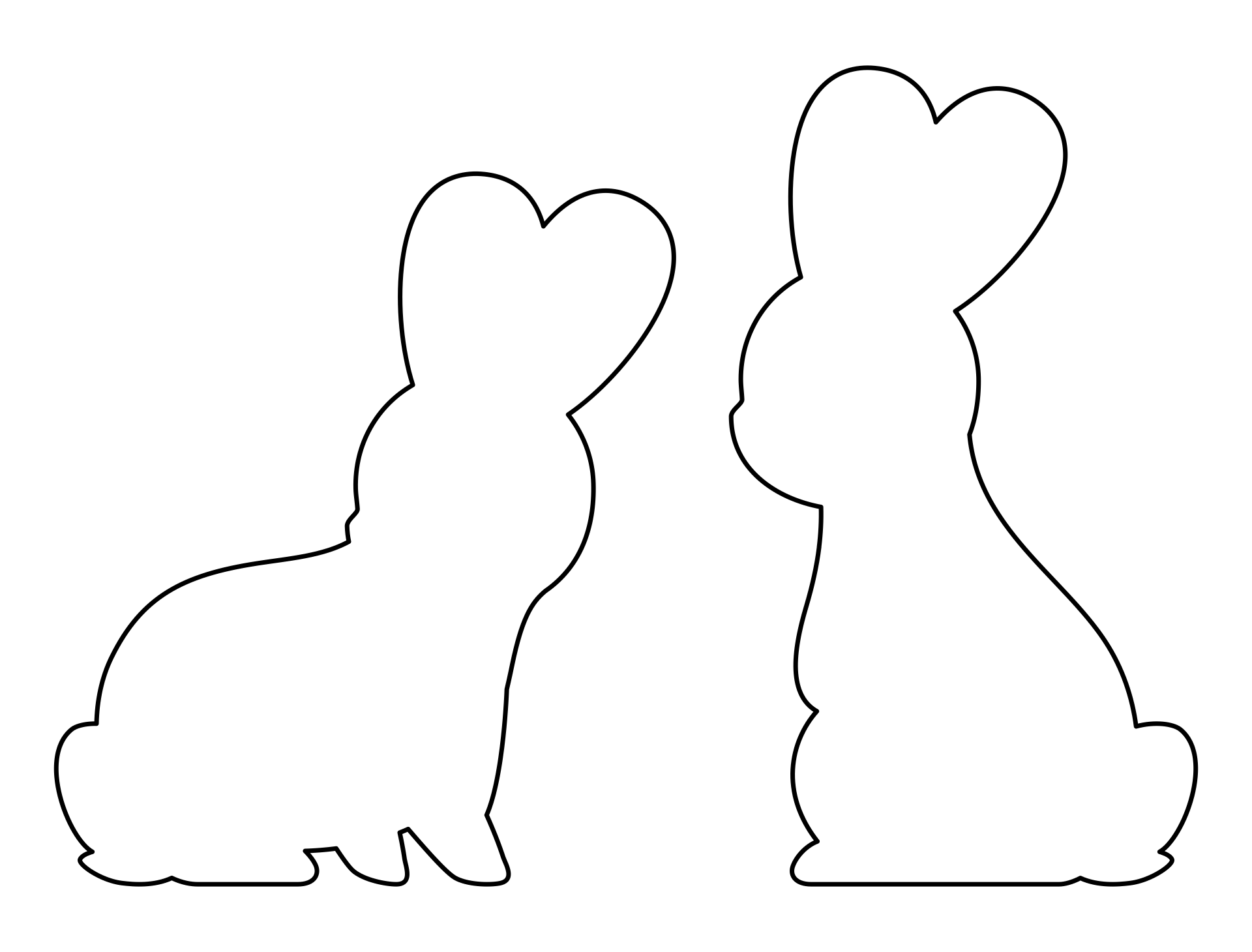 Two outlined bunny silhouettes in sitting pose, one slightly larger than the other, simple black line art on white background.