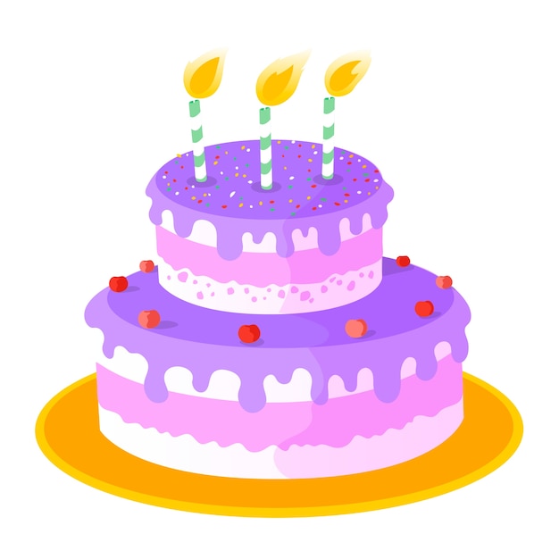 Festive Two-Tier Birthday Cake with Candles - Free Illustration