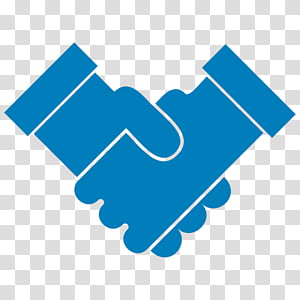 Blue handshake icon symbolizing partnership, agreement, or collaboration on transparent background.