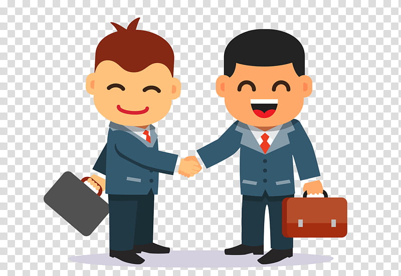 Two smiling businessmen in suits shaking hands, each holding a briefcase-symbolizing partnership or agreement.