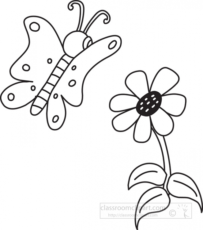 Butterfly and Flower Coloring Page - Free Printable Clip Art