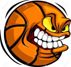 Angry cartoon basketball with fierce expression, sharp teeth, and dynamic motion lines.