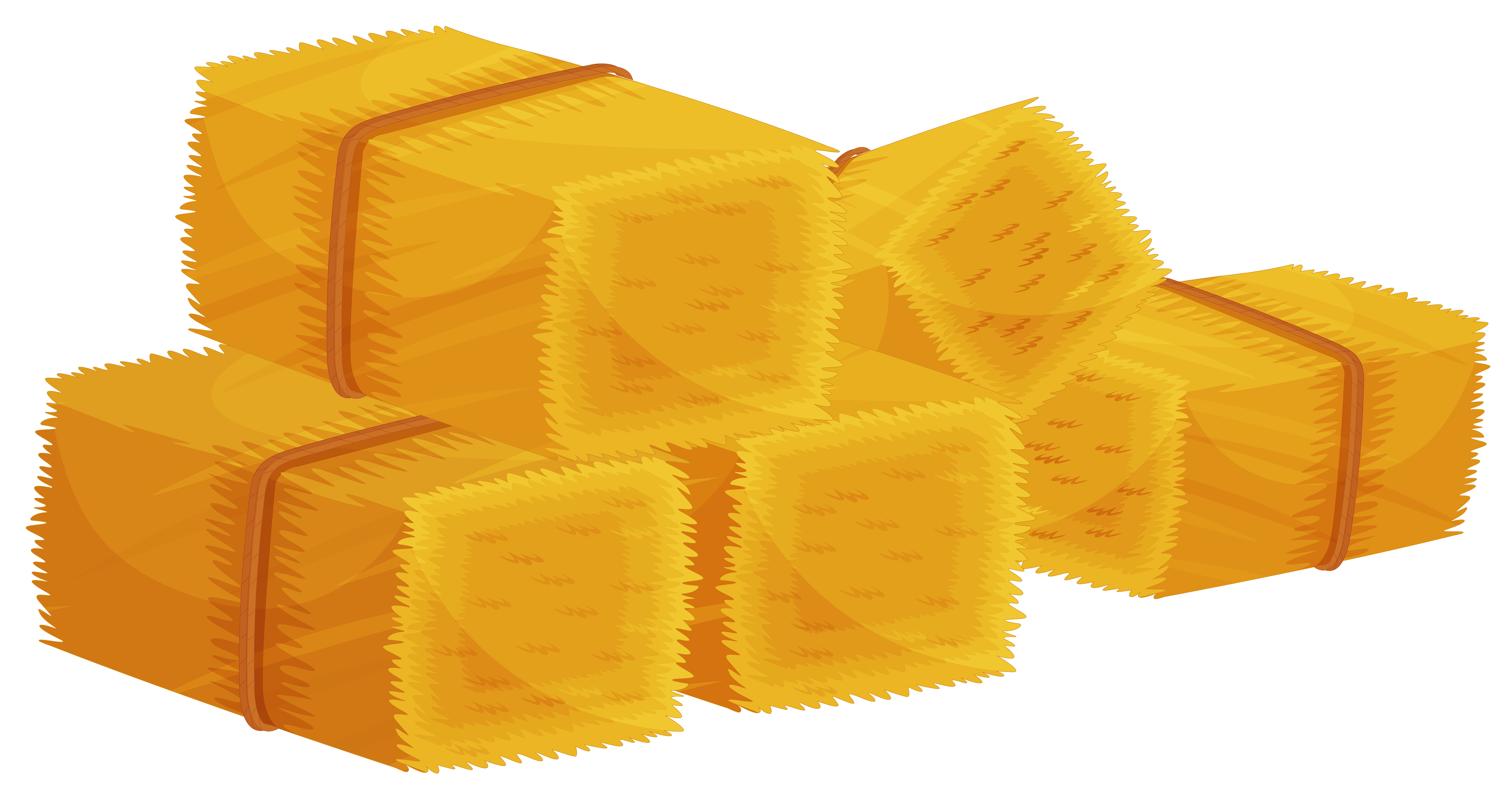 Golden rectangular hay bales stacked in a farm setting, bound with brown twine.