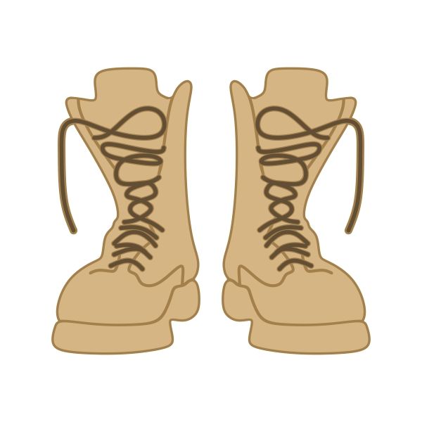 Tan combat boots with brown laces, illustrated in simple line art style.