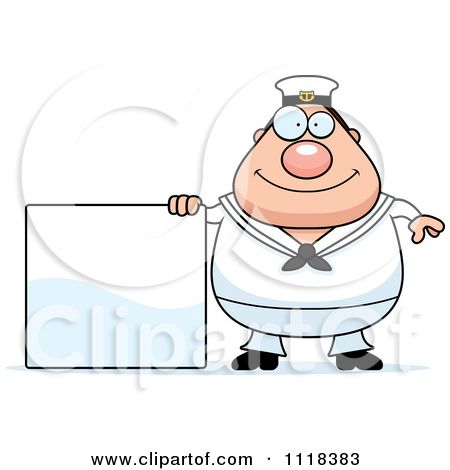 Friendly Sailor Cartoon Holding Blank Sign - Clipart for Nautical Themes