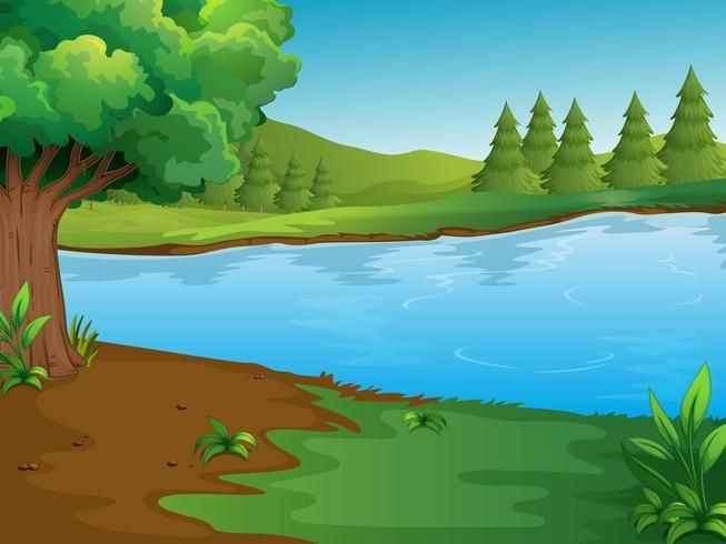 Peaceful Lake Landscape Illustration - Nature Scene for Web & Print