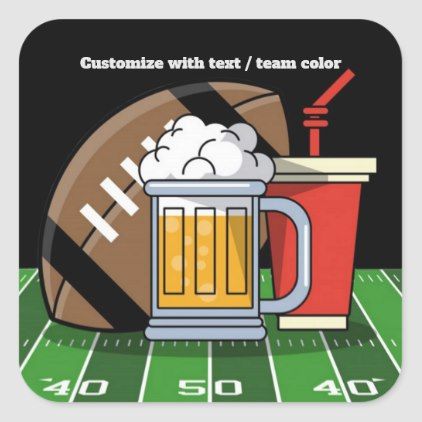 Custom Football Party Sticker - Beer, Field & Team Colors