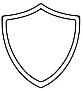 Simple black outline of a shield icon on white background, symbolizing protection or security.