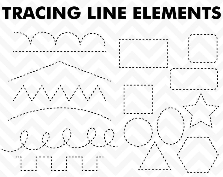 Tracing line elements worksheet with dashed shapes and patterns for early childhood learning and fine motor skill development.