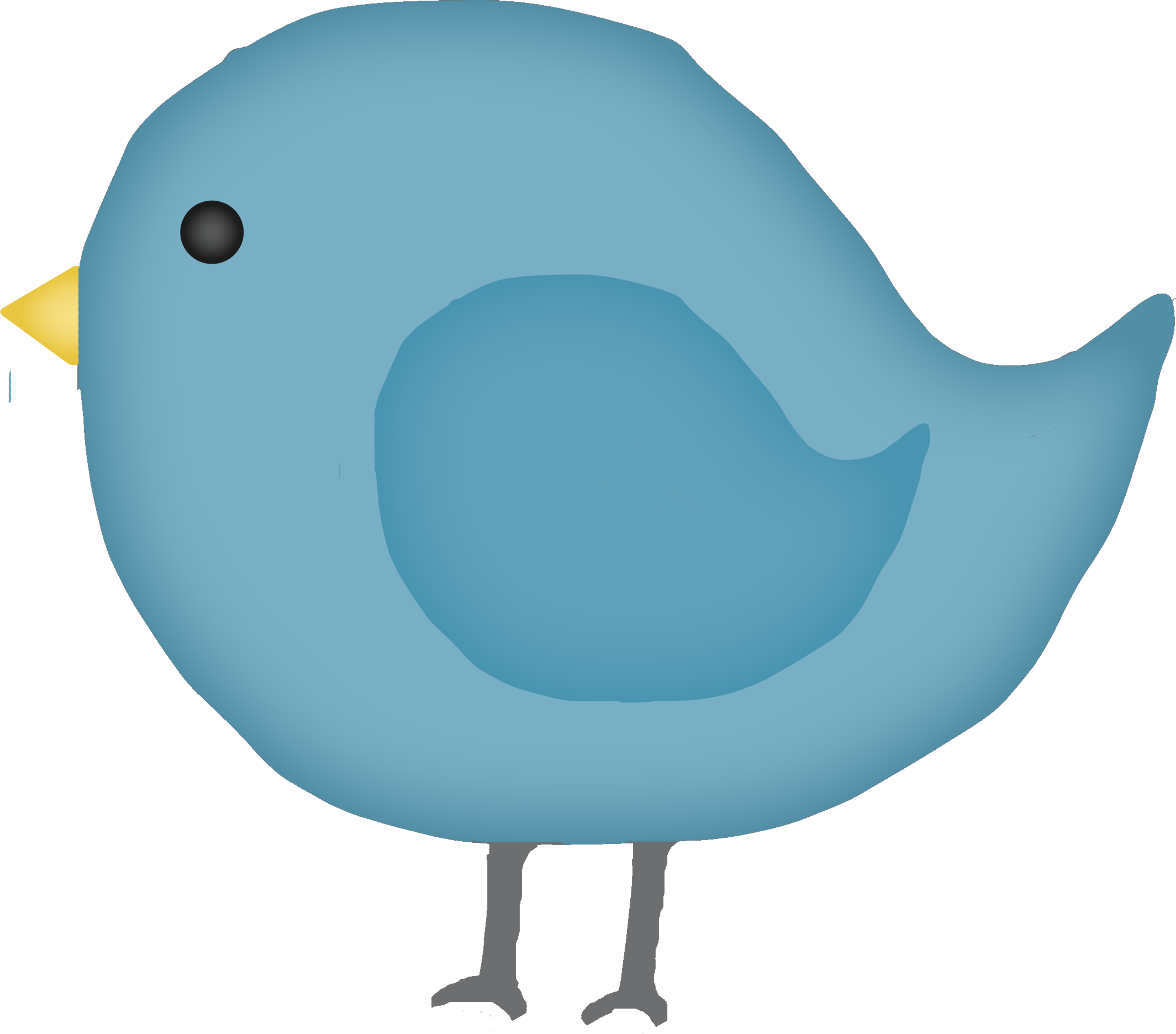 A stylized blue bird with a yellow beak, black eye, and gray legs, facing left in a minimalist cartoon design.