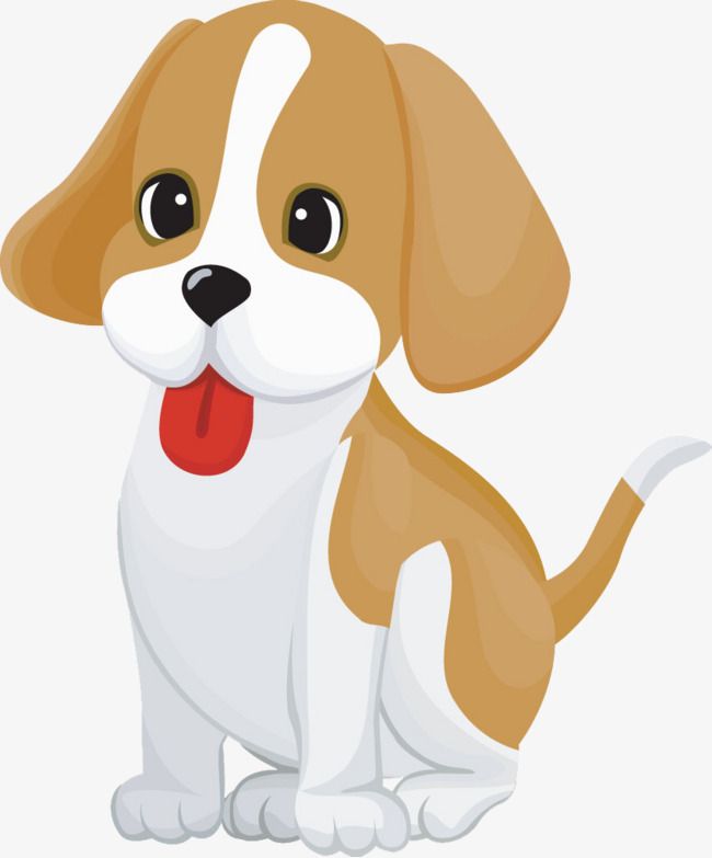 Cute cartoon beagle puppy sitting with tongue out, brown and white fur, big expressive eyes.