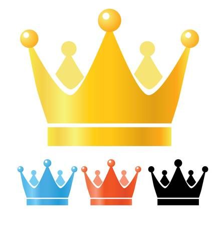 Golden crown with three smaller crowns in blue, red, and black below it, symbolizing royalty and hierarchy.